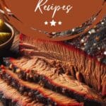 A sliced roast beef brisket on a wooden cutting board