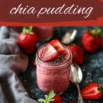 A bowl of easy strawberry chia pudding topped with fresh strawberries.
