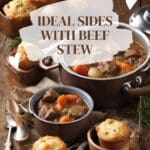 A hearty beef stew and fluffy muffins.