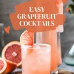 A close-up photo of two grapefruit cocktails garnished with grapefruit slices.