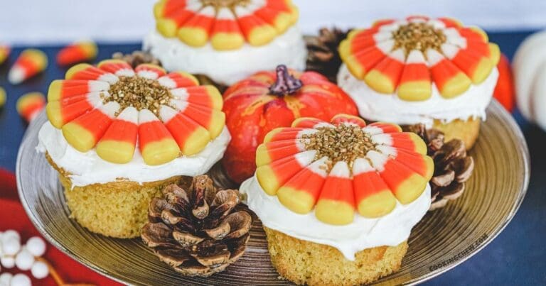BEST Candy Corn Flower Cupcakes: Great Fall Ideas!