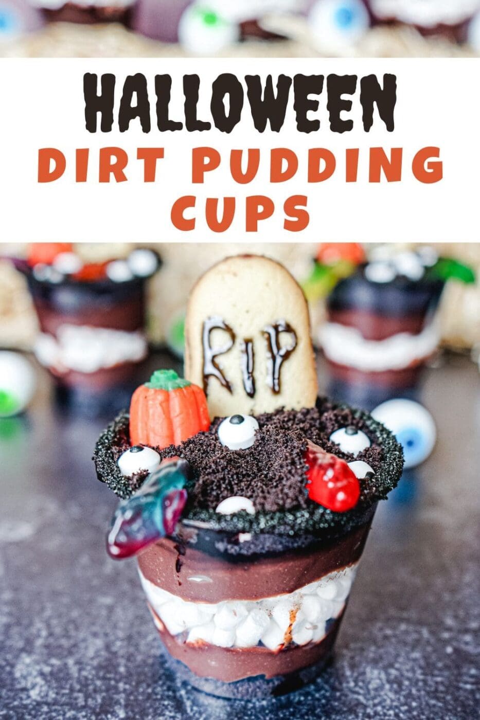 Spooky and Tasty Halloween Dirt Pudding Cups with Gummy Worms