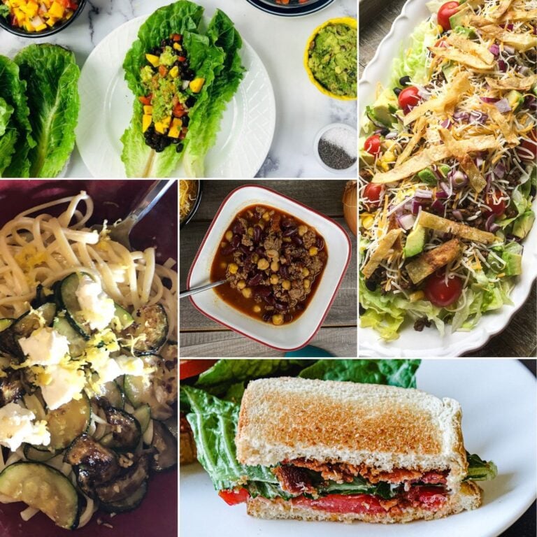 A vibrant spread of various easy and healthy weeknight dinner dishes.