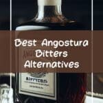 A bottle of Angostura bitters sits on a well-lit bar counter.