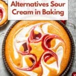 A photo of a sour cream pie with a lattice crust and a dollop of sour cream on top.