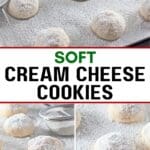Soft cream cheese cookies that melt in your mouth, dusted with powdered sugar. Perfect for Christmas desserts or a cozy holiday treat.