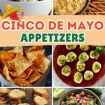 A colorful table filled with Mexican appetizers and party decorations.