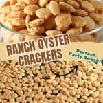 Ranch-flavored oyster crackers in a white bowl, garnished with parsley.