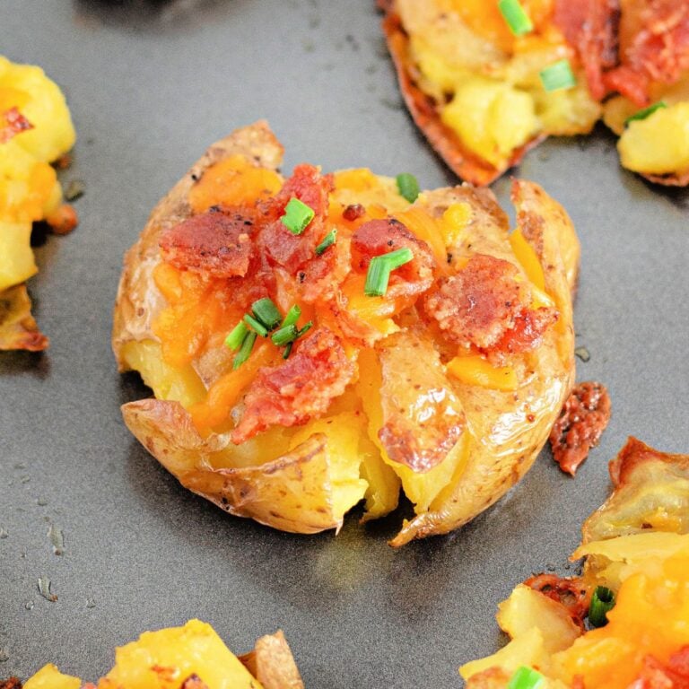 Loaded Crispy Smashed Potatoes with Cheese & Bacon
