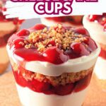 Mini cheesecake bites with bright cherry topping and graham crust.