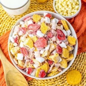 A clear, detailed image of strawberry shortcake puppy chow, suitable for a recipe card.