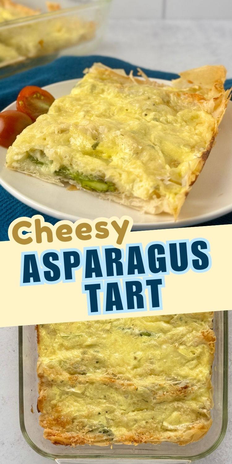 Golden-baked asparagus tart with cheesy layers of phyllo dough