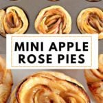 A golden-brown puff pastry apple rose tart, showing the layered apple slices.