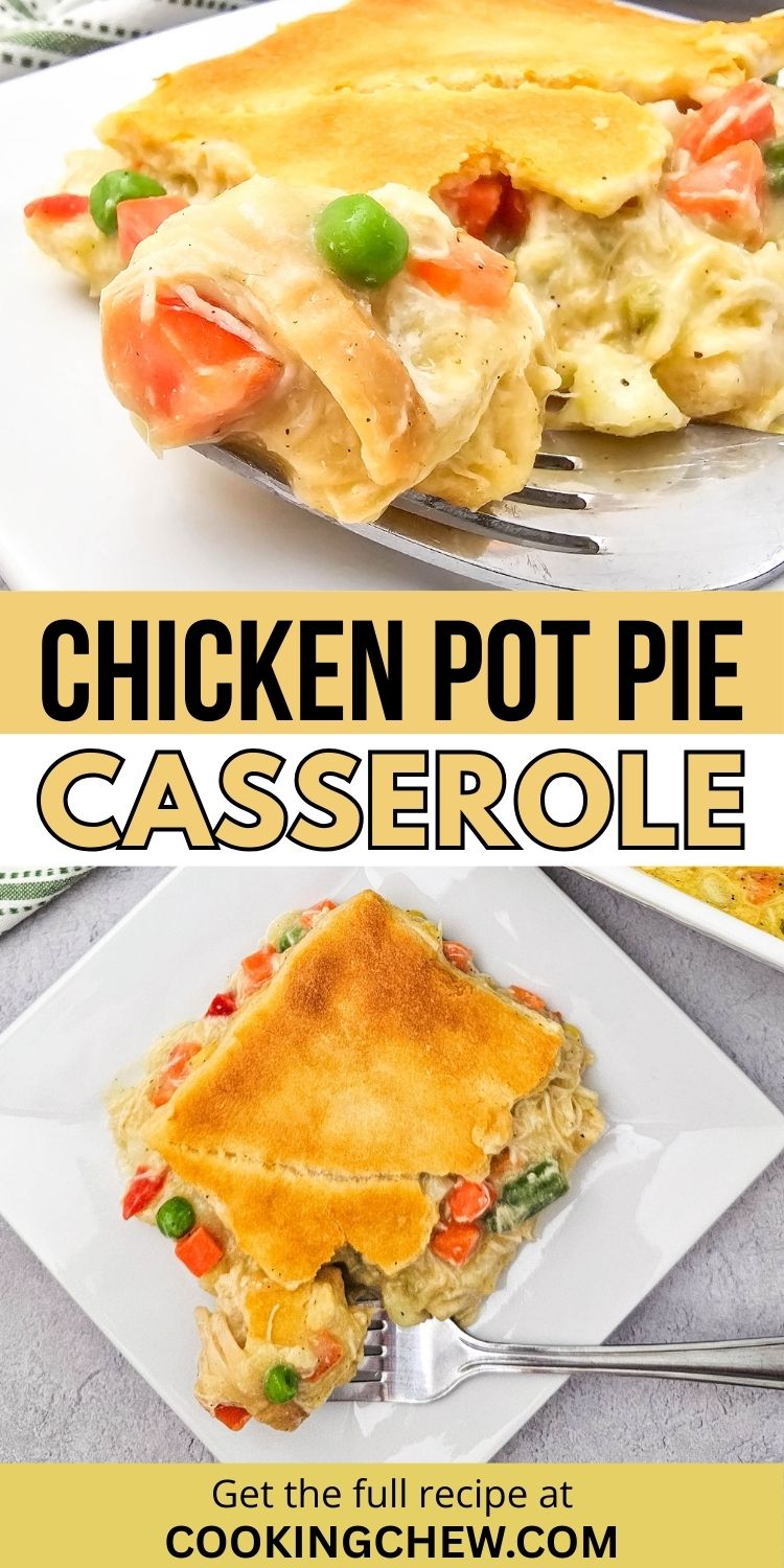 Creamy chicken casserole topped with golden crescent rolls and loaded with vegetables.
