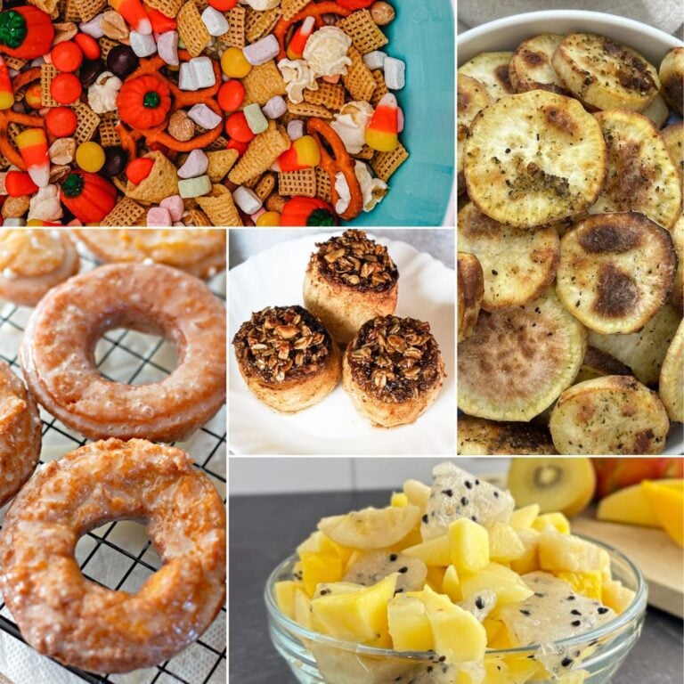 A festive fall snack spread with pumpkin treats, dips, and crunchy bites.
