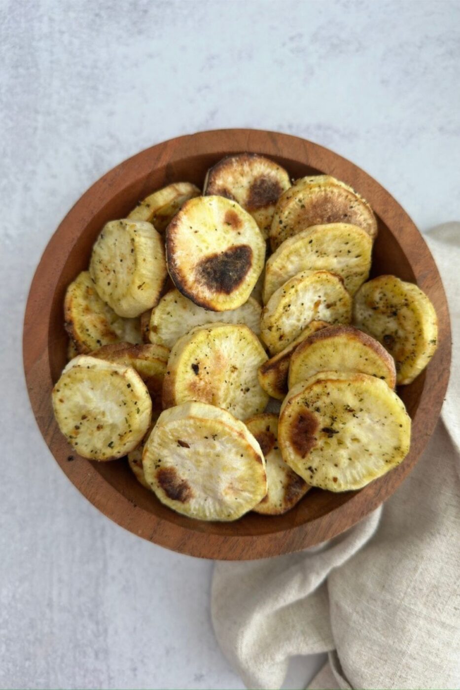 Roasted sweet potato rounds topped with seasonal ingredients.