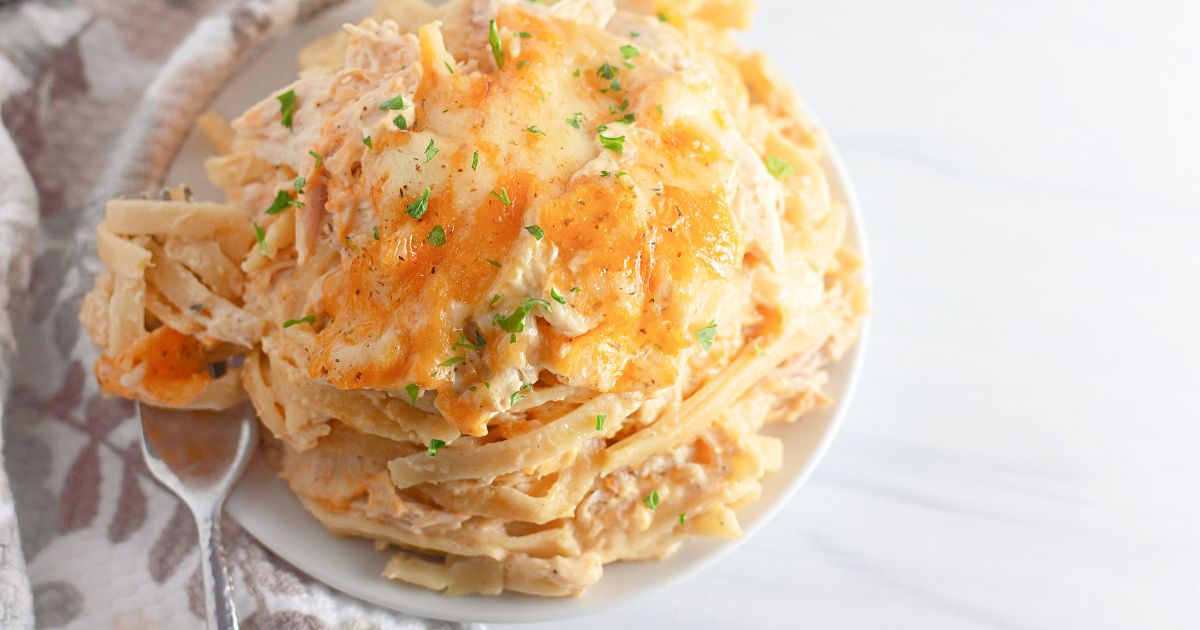 Chicken Tetrazzini (Creamy Baked Fettuccine with Rotisserie Chicken)