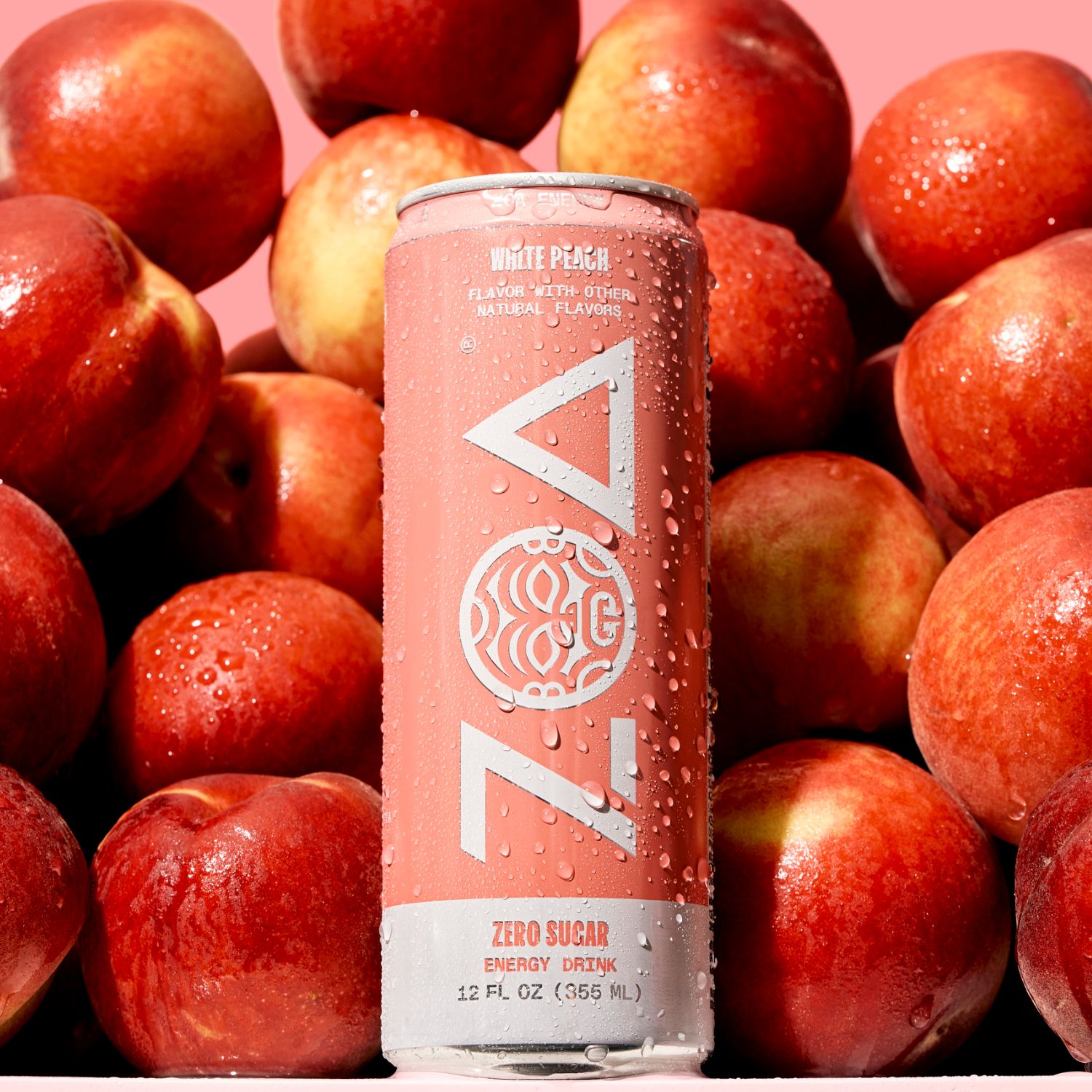 Can of White Peach flavor ZOA energy drink