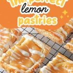 Pin of baked puff pastry danishes filled with sweet cream cheese and lemon curd