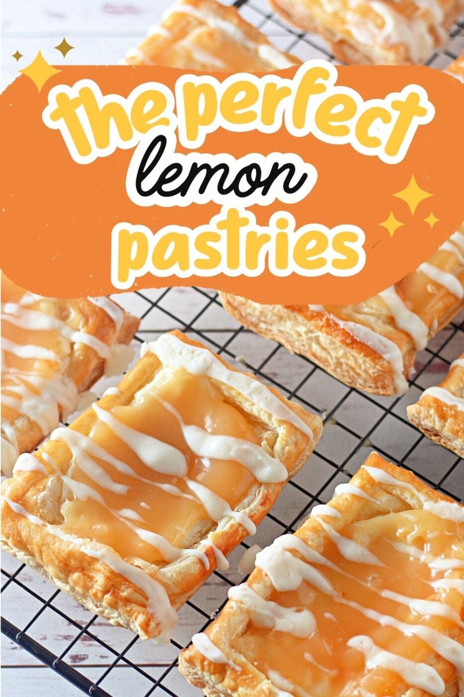 Pin of baked puff pastry danishes filled with sweet cream cheese and lemon curd