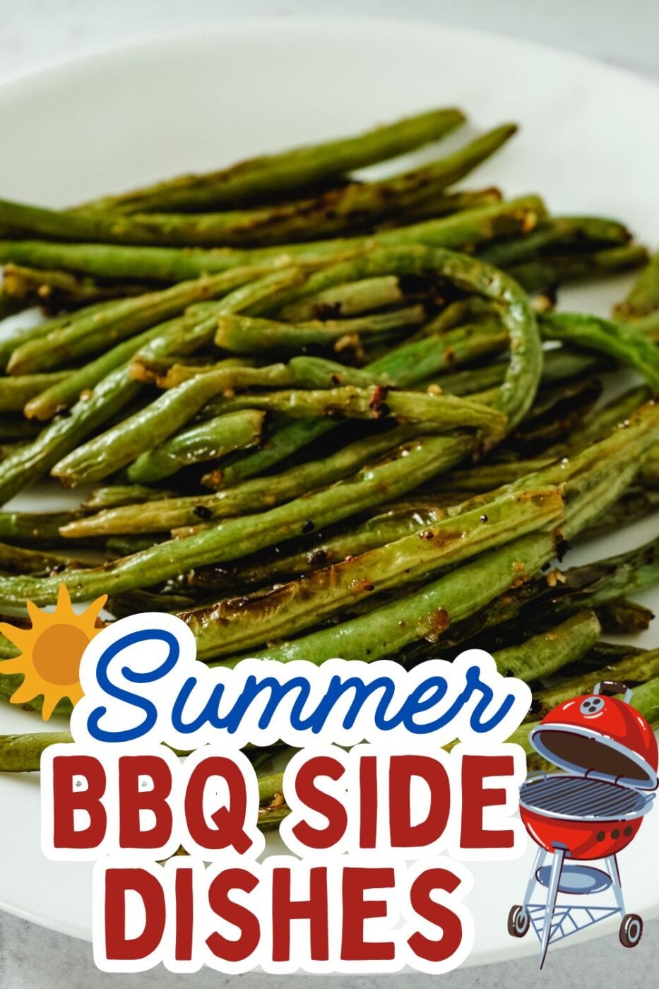 A pile of bright green, crispy air fryer green beans on a plate.