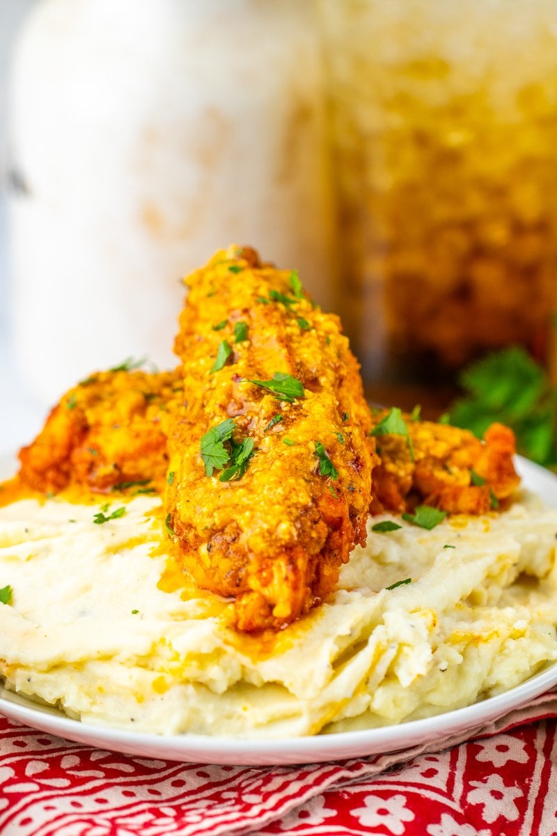 Garlic parmesan chicken bake served on a plate