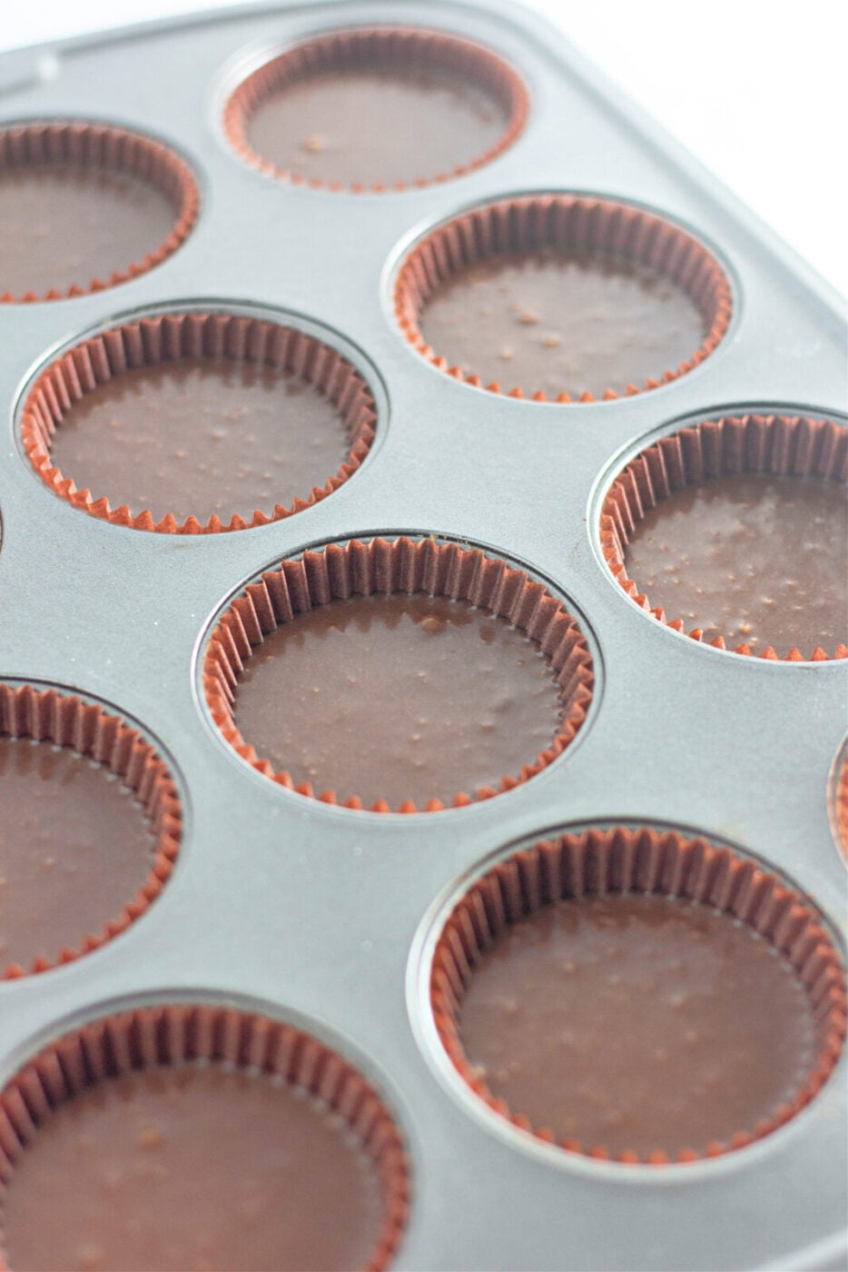 Closeup of batter in cupcake pan
