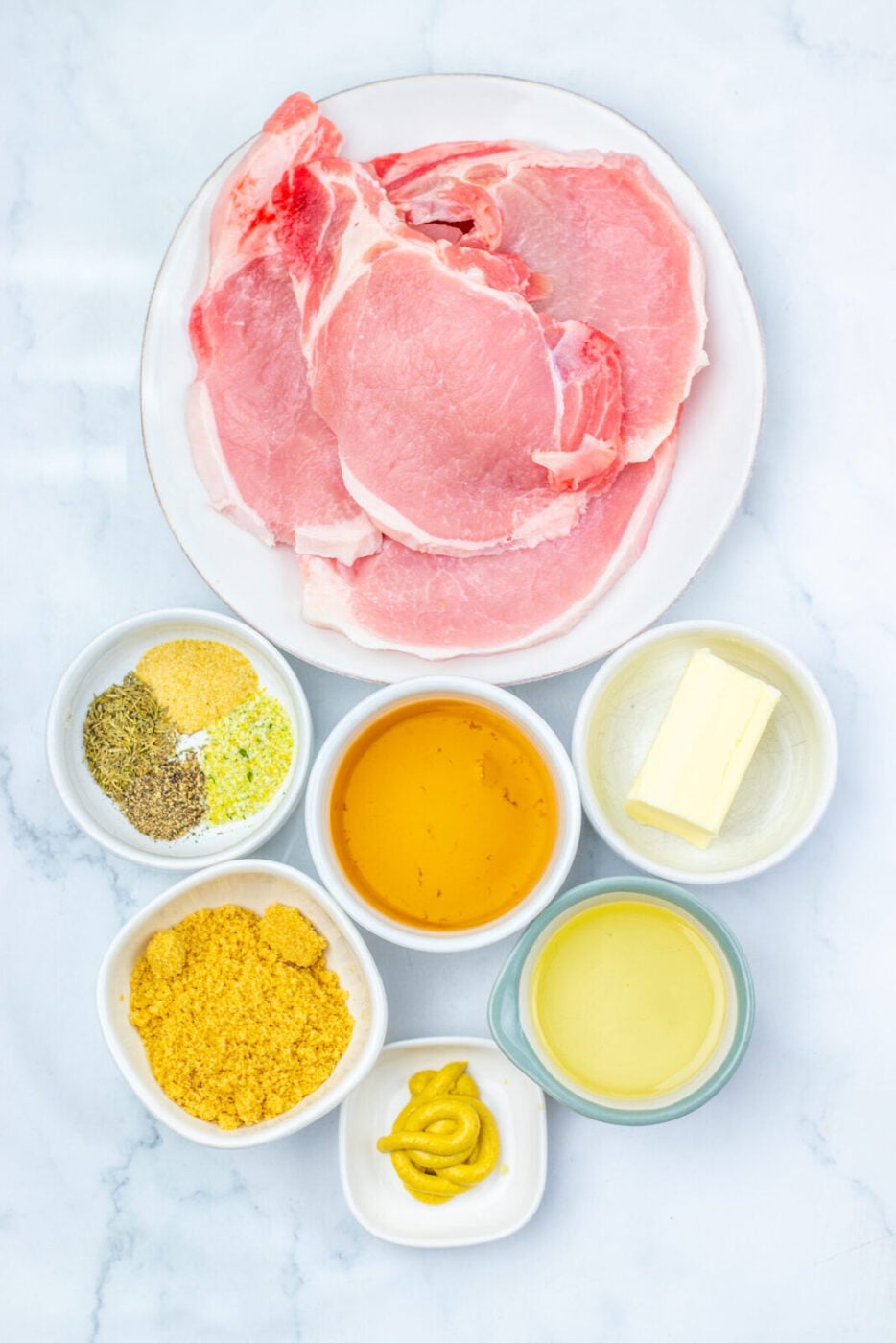 Ingredients for apple cider glazed pork chops
