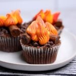 Campfire cupcakes topped with buttercream campfire flames