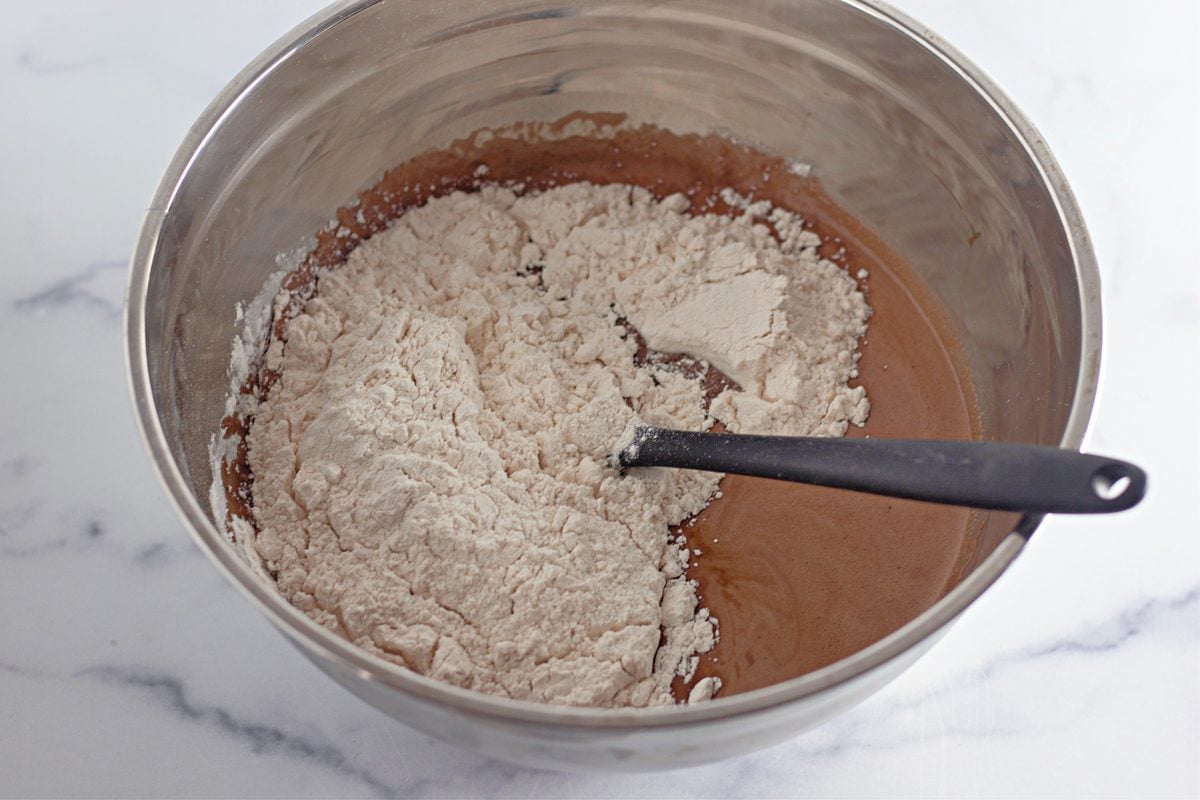 Flour added to the chocolate cupcake batter