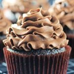 Chocolate cupcake with tall chocolate buttercream swirl
