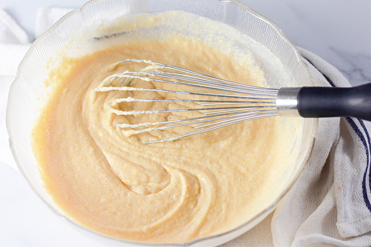 Corn dog batter being whisked together