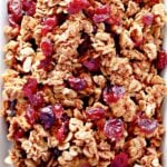 Bowl of homemade cranberry granola with dried cranberries
