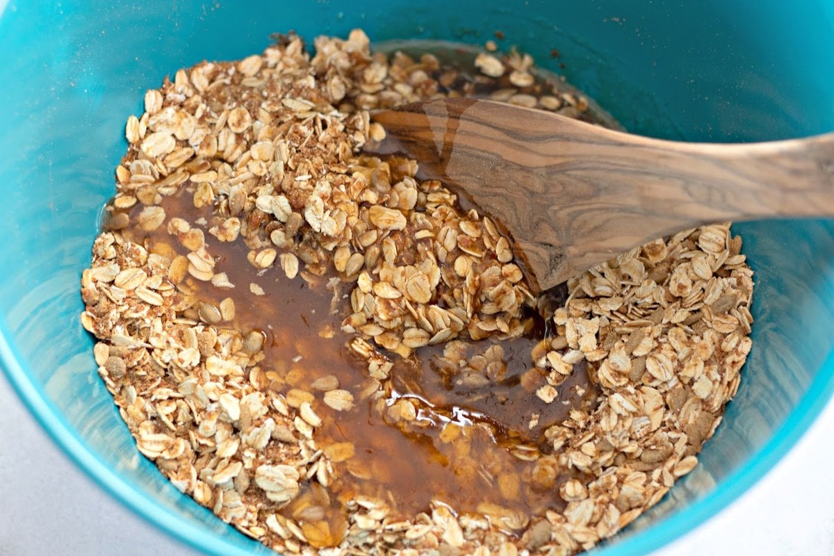 homemade cranberry granola combined mixture