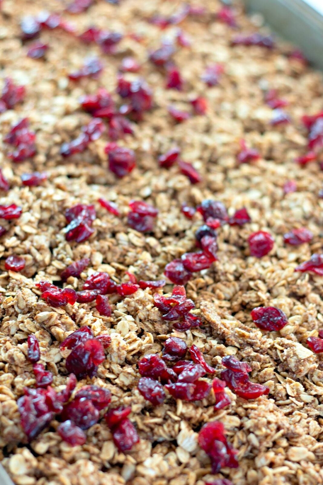 homemade cranberry granola cooling