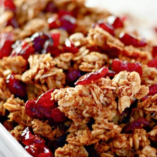 Close-up of homemade cranberry maple granola