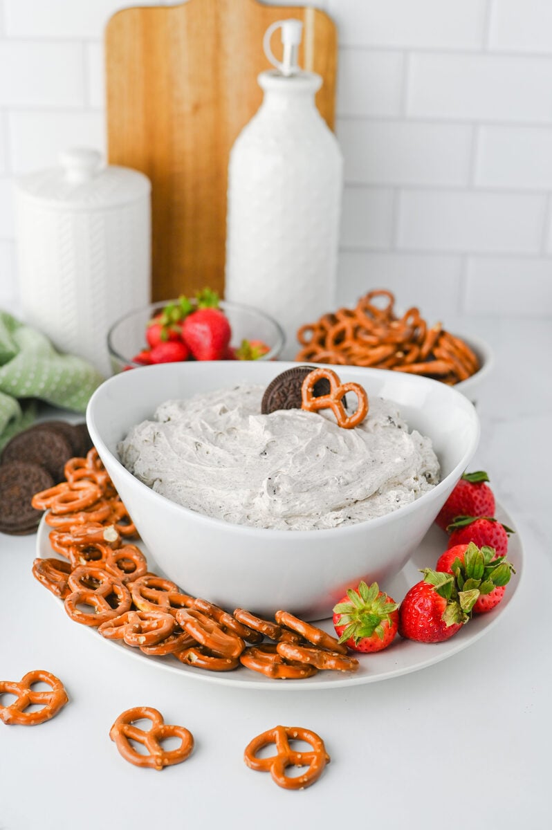 No-bake Oreo dip with a wooden spoon