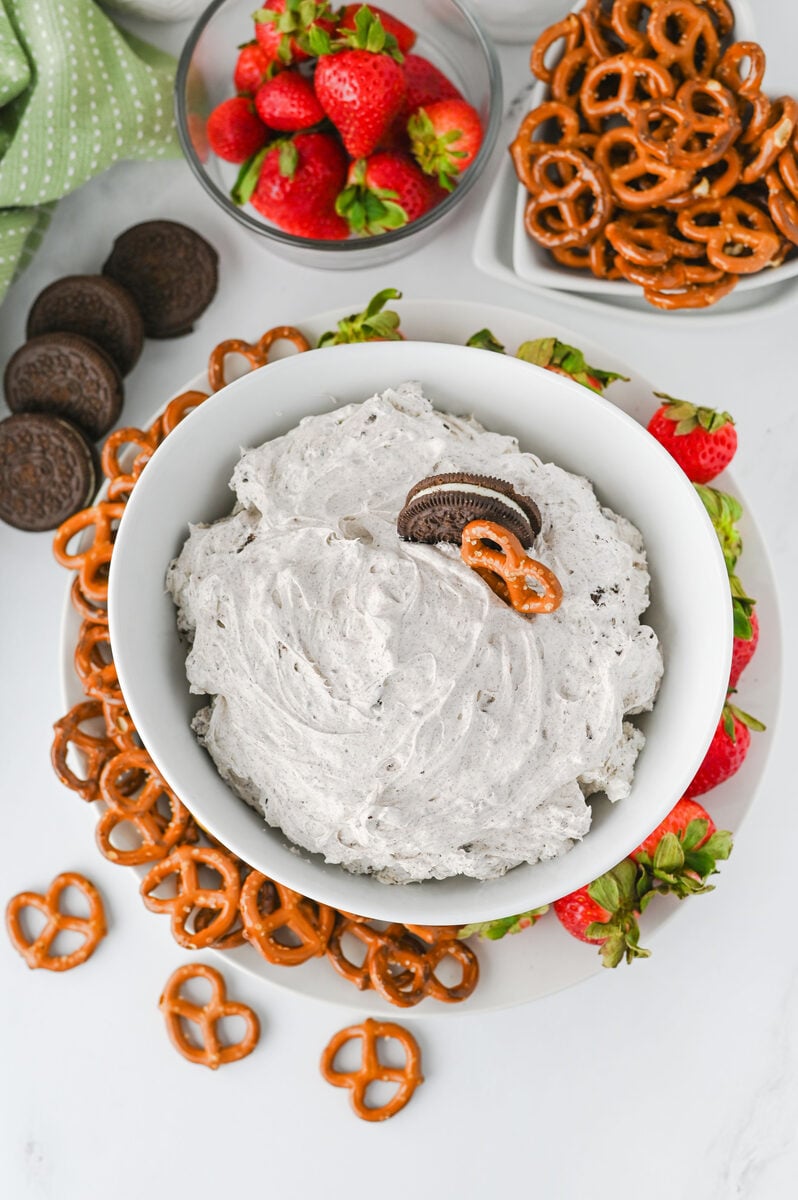 Oreo dip served with fresh strawberries and Oreos