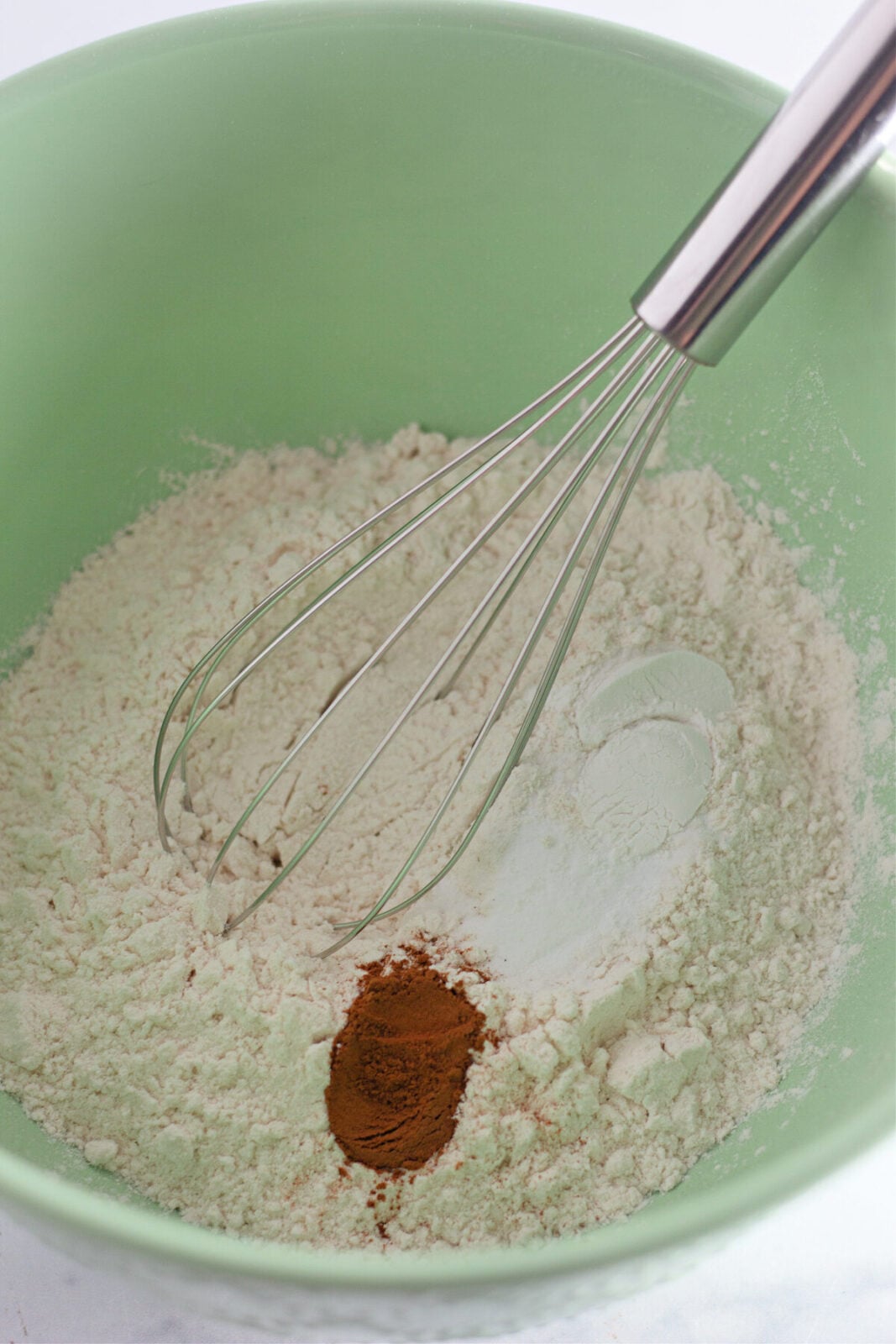 Peach streusel muffins whisk dry ingredients