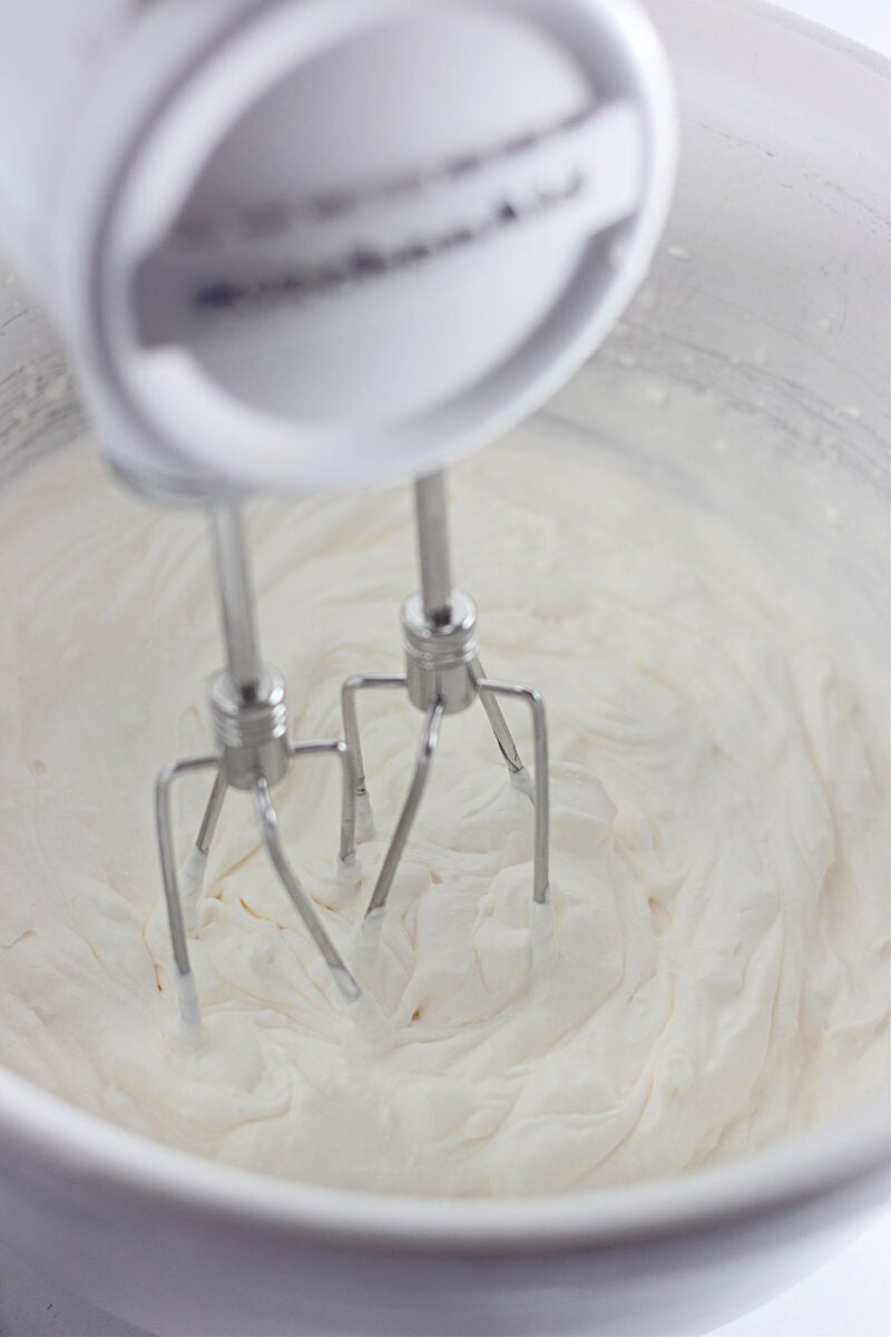 Stabilized whipped cream beaten to stiff peaks