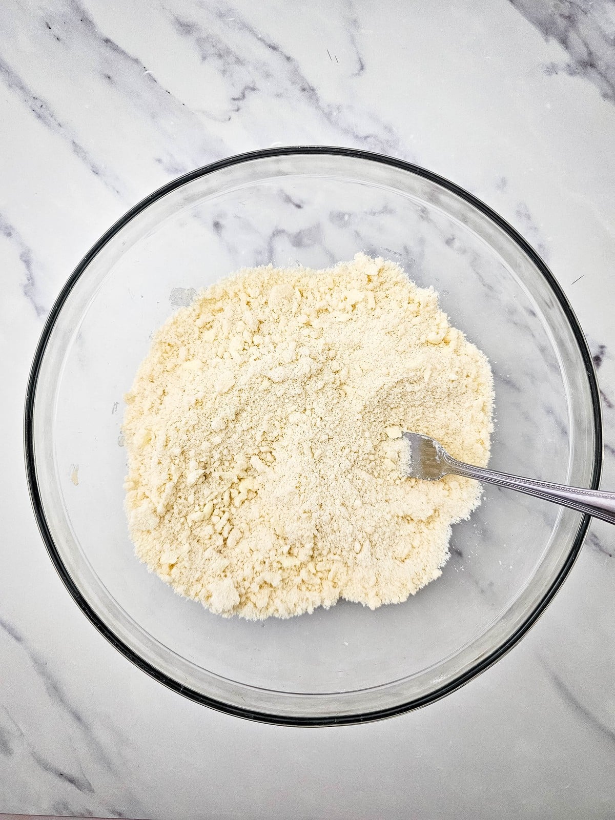 Crumble topping cut together until sandy and crumbly