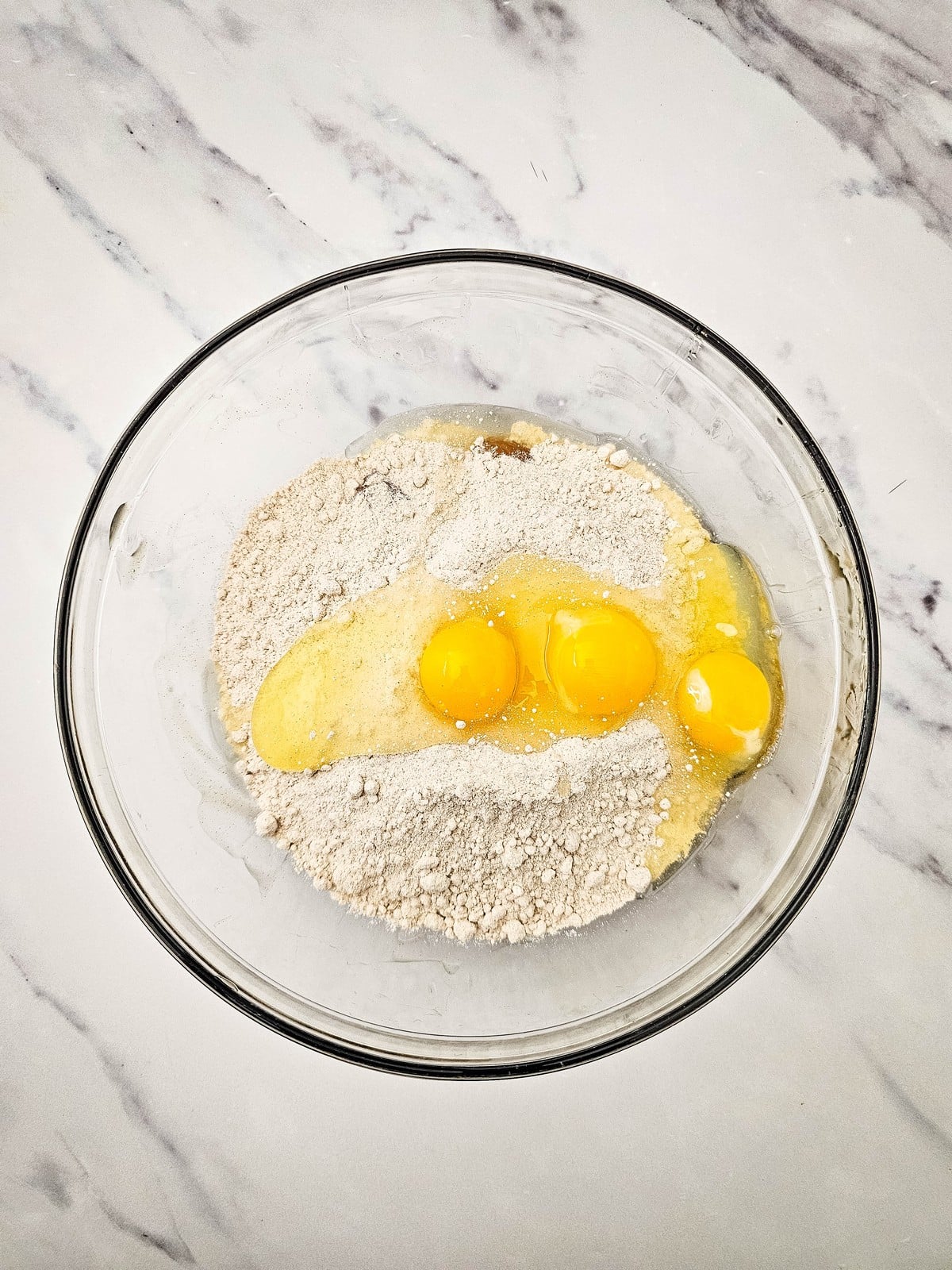Eggs added to the spice cake mix