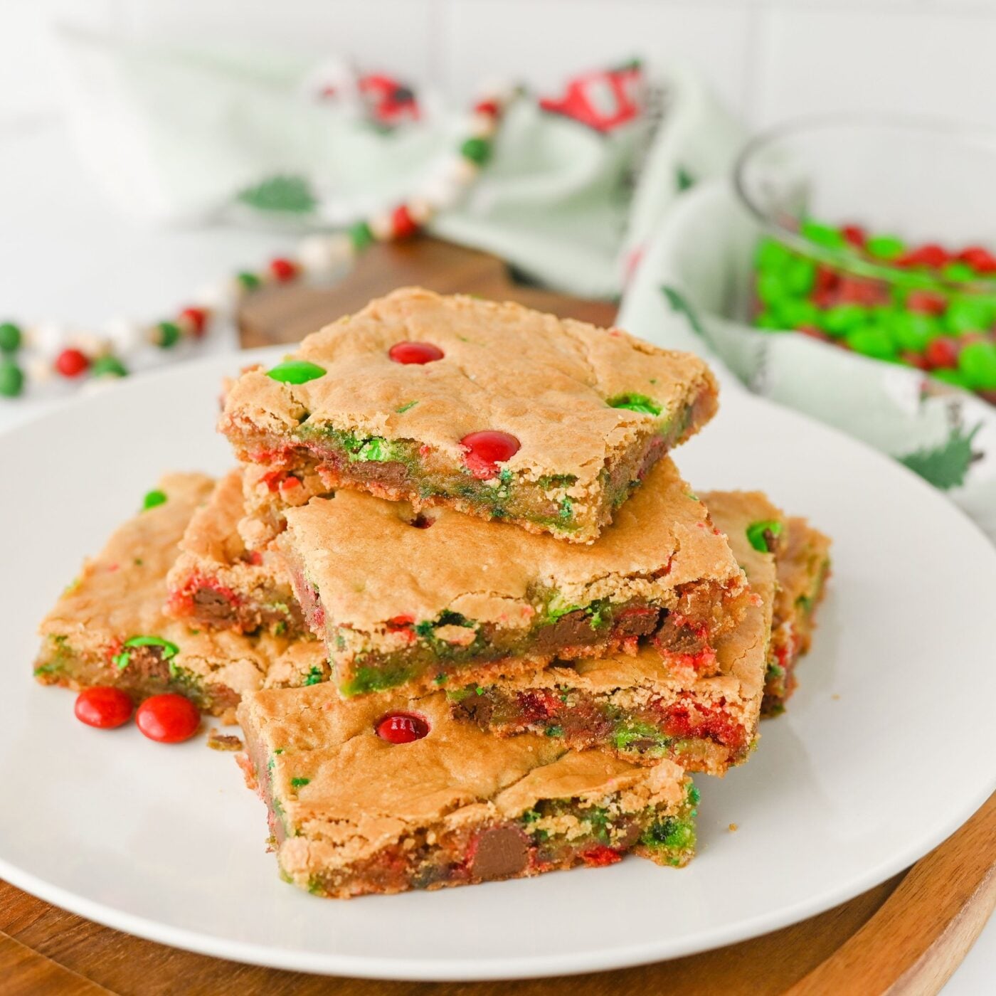 Chewy Christmas Cookie Bars with M&Ms (One Pan, Big Batch)