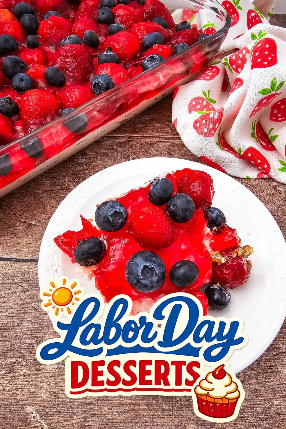 Strawberry Blueberry Pretzel Salad - Labor Day dessert for a crowd