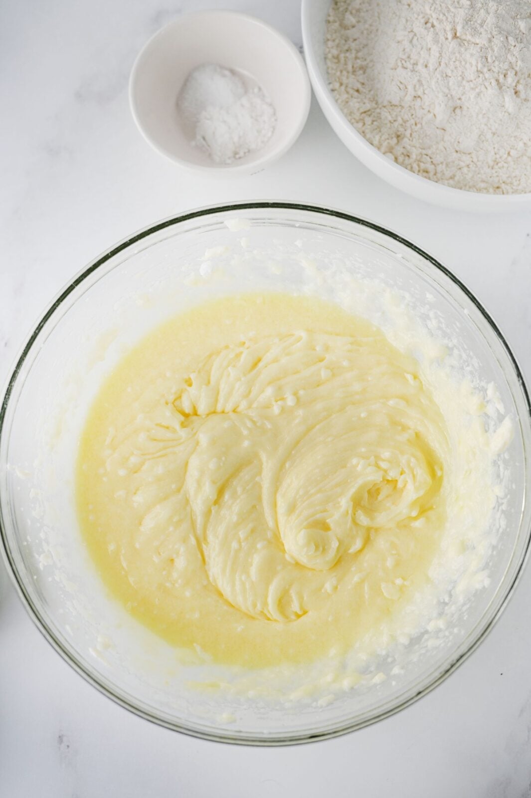 Sugar cookie bar batter after mixing in the milk and eggs