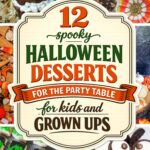 Collage of Halloween desserts including pudding cups, candy corn tarts and monster bars