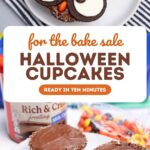 Halloween owl cupcakes for a kids bake sale, made with Oreos and chocolate frosting