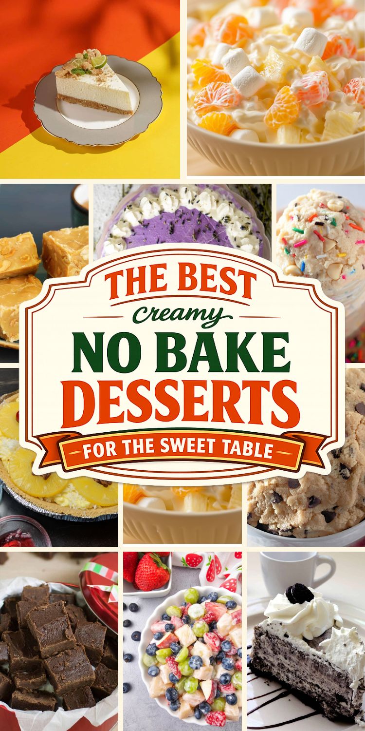 Collage of creamy no bake desserts for a dessert table