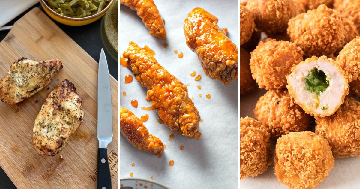 Air fryer chicken breast, sweet and spicy chicken tenders and crispy garlic butter chicken balls
