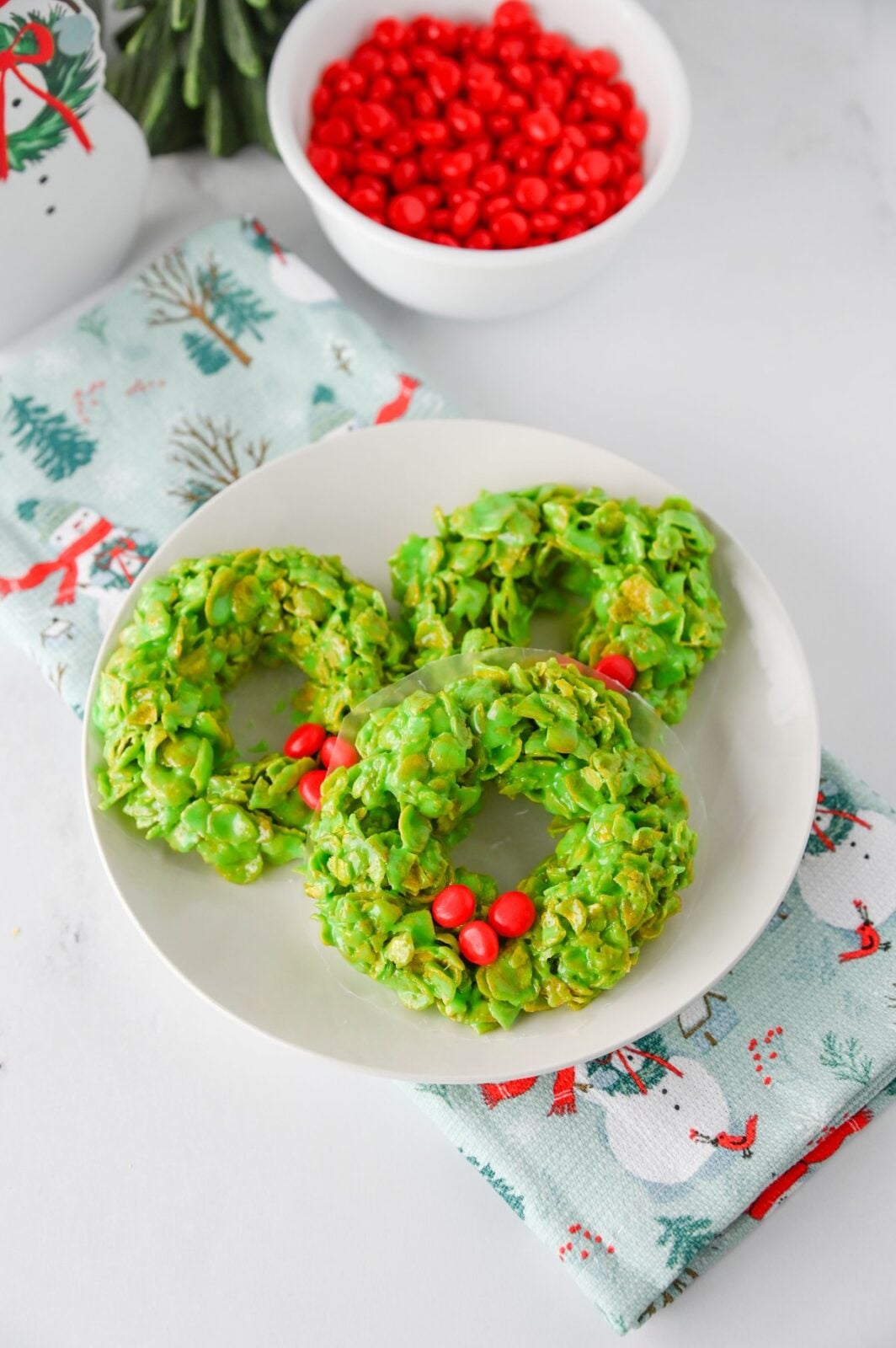 Cornflake Wreaths, three wreaths on plate